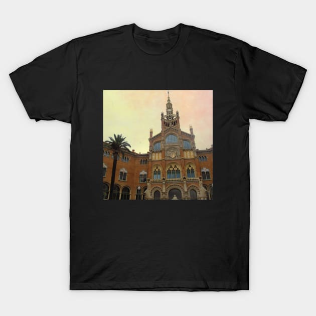 View of the charming Spanish streets Spain sightseeing trip photography from city scape Barcelona Blanes Malgrat del Mar Santa Susuana T-Shirt by BoogieCreates